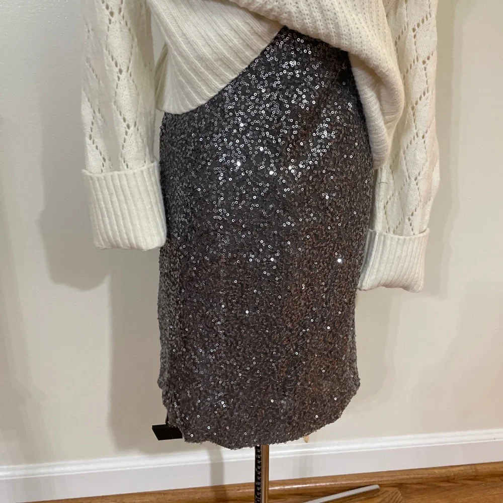 J.Crew silver pewter sequin holiday party dress pencil skirt 0 EUC rare